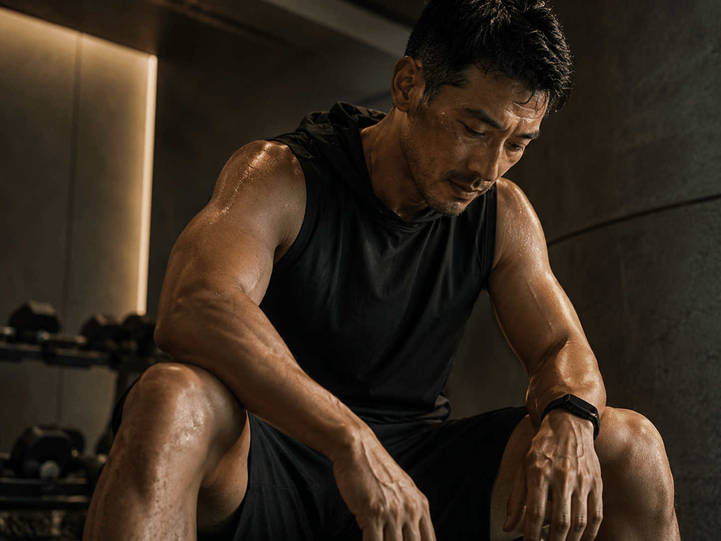 Athletic man training as body composition begins to change